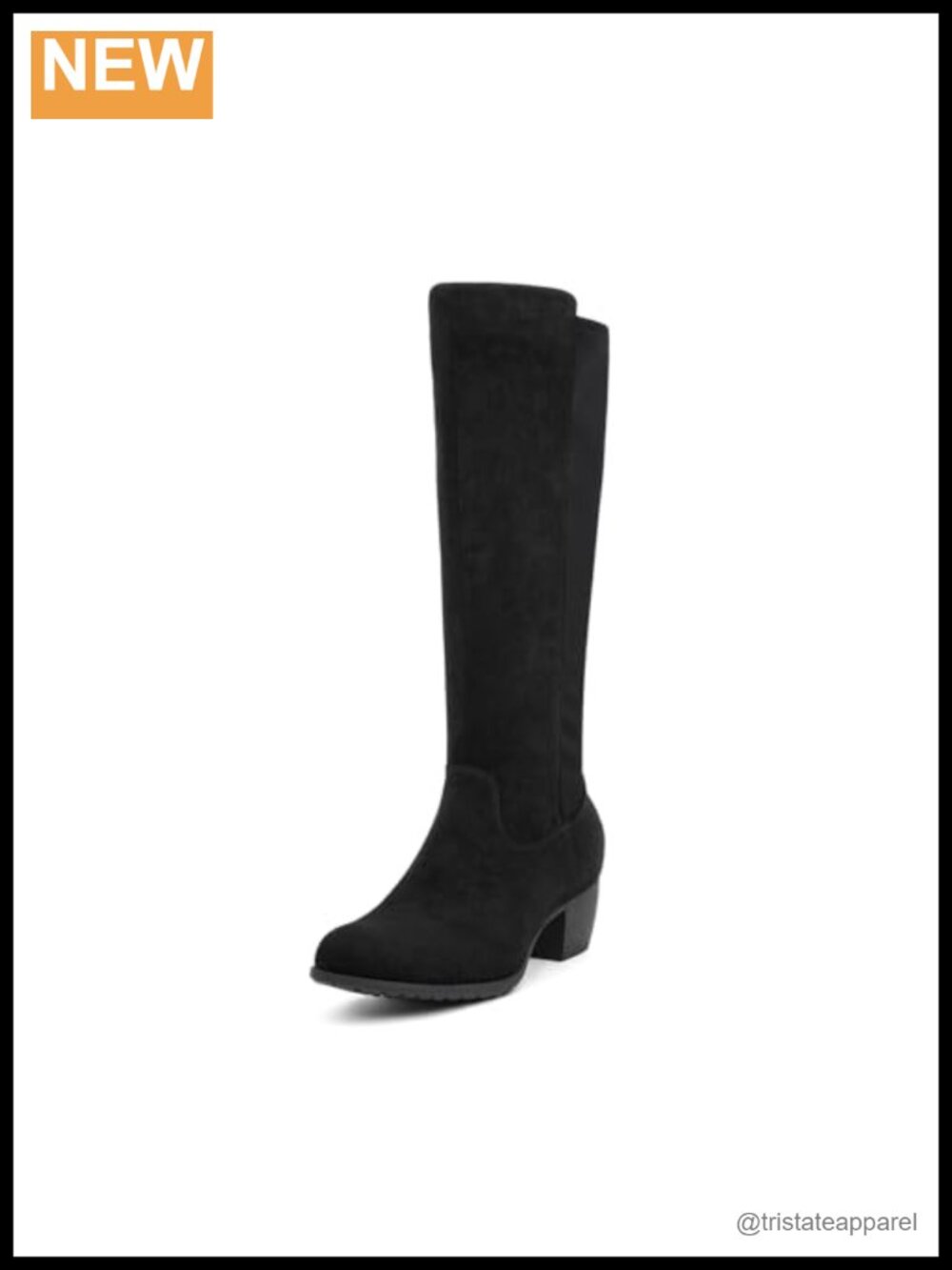 Knee High Boots Round Toe Low Heel Stretchy Wide Calf Faux Suede